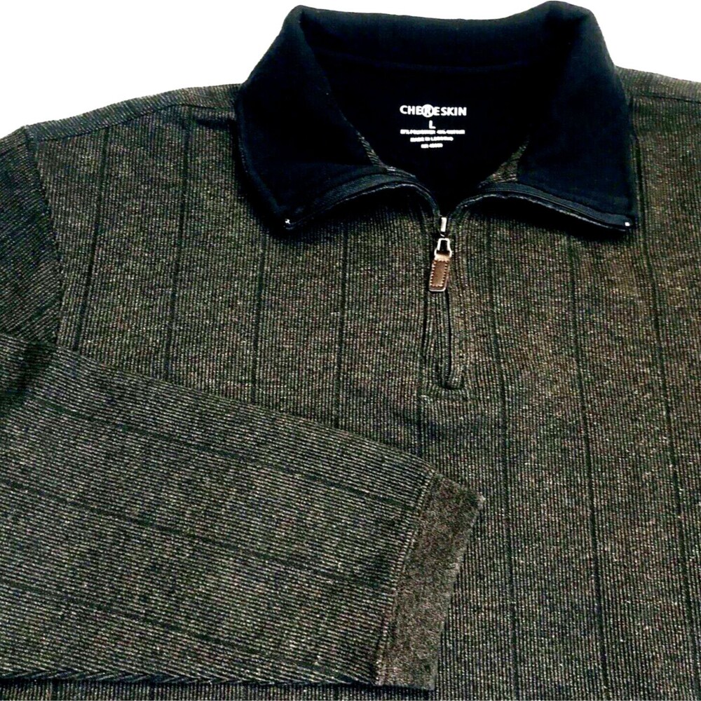 Chereskin Polo Sweater 1/4 Zip Vintage Y2K Green Gray L Mens Sweatshirt +Tee 80s